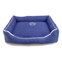 Bett Arquivet blau mit Pfotenabdruck und Paspel