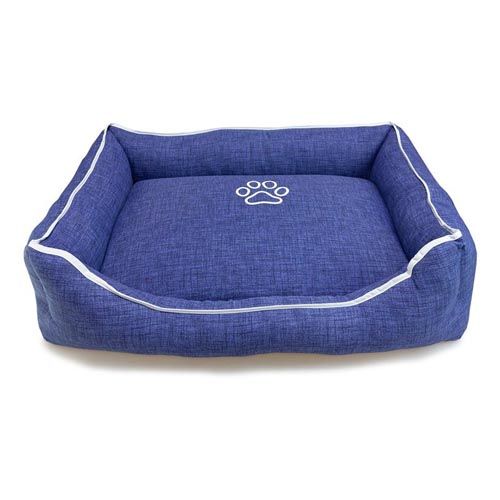 Bett Arquivet blau mit Pfotenabdruck und Paspel